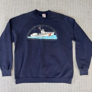 Vintage Jerzees 1989 Washington Coast Guard Boat Sweatshirt Blue Made In USA XXL